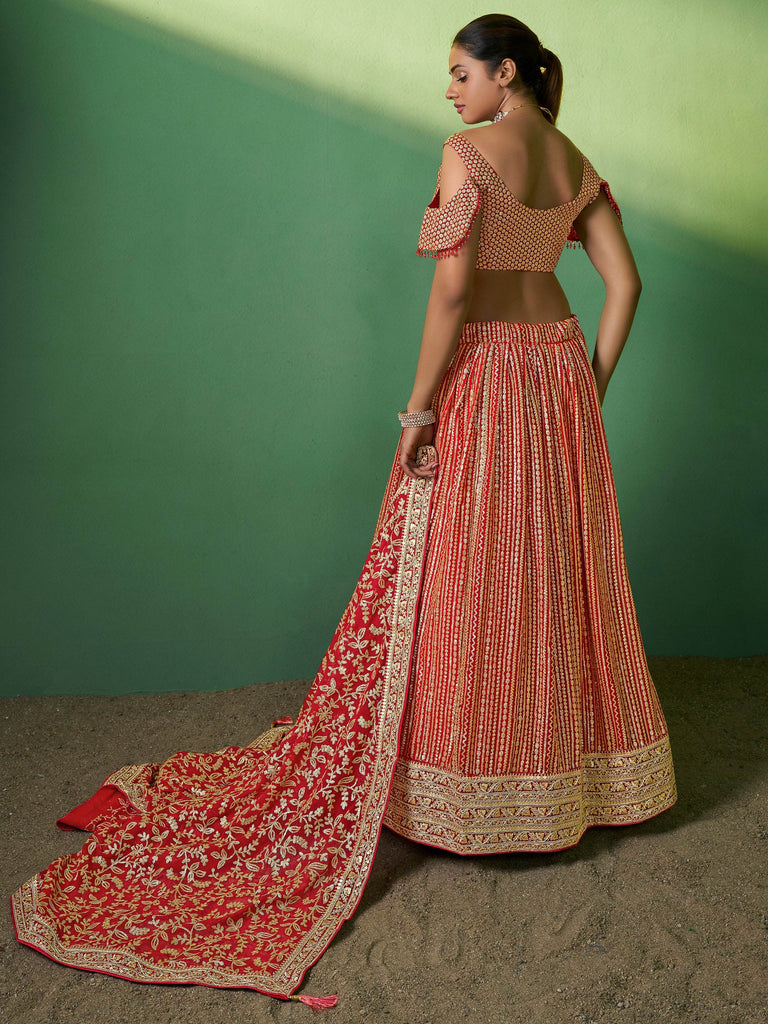 Beautiful Red Sequins Georgette Lehenga Choli With Net Dupatta