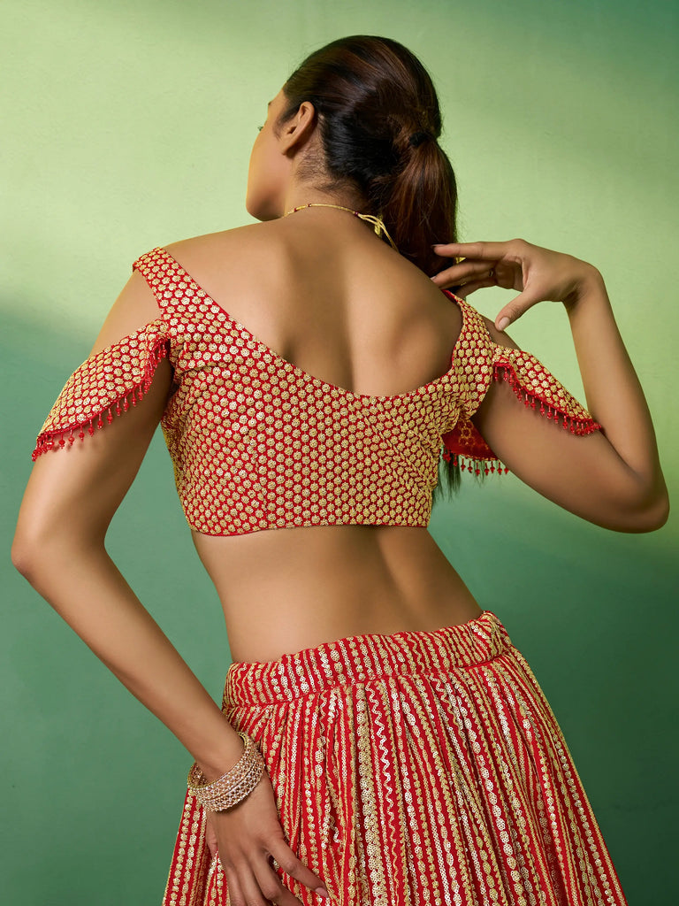 Beautiful Red Sequins Georgette Lehenga Choli With Net Dupatta