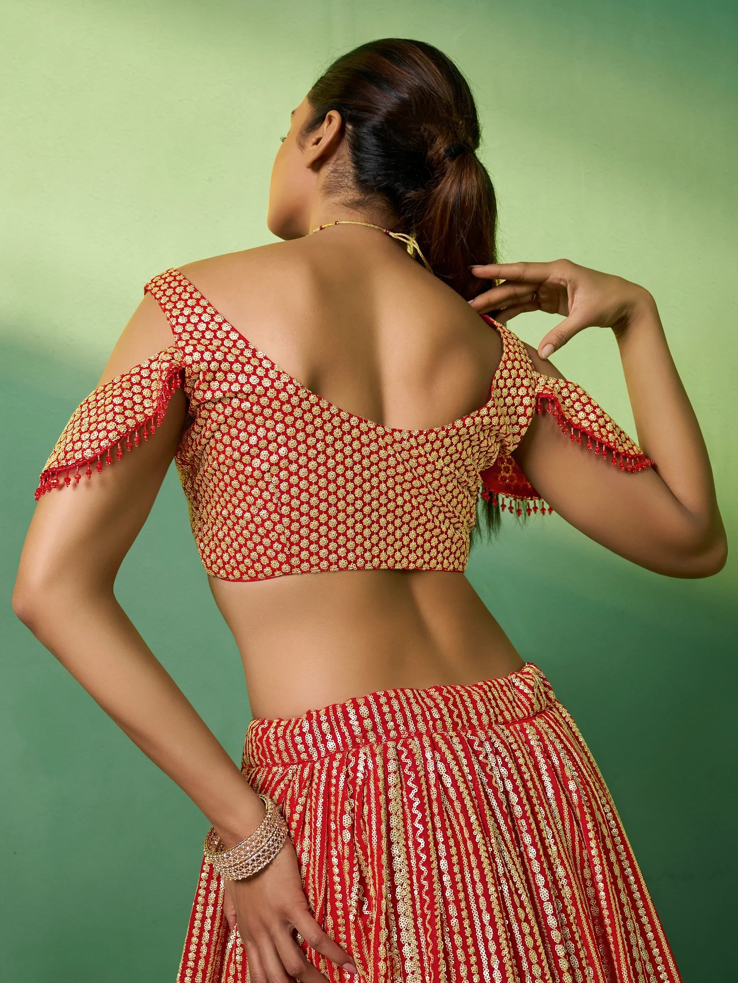 Beautiful Red Sequins Georgette Lehenga Choli With Net Dupatta