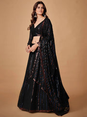 Glamorous Black Sequin Work Georgette Party Wear Lehenga Choli
