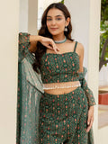 Awesome Bottle Green Digital Printed Georgette Designer Sharara Suit With Jacket