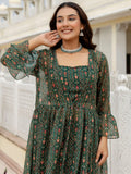 Awesome Bottle Green Digital Printed Georgette Designer Sharara Suit With Jacket