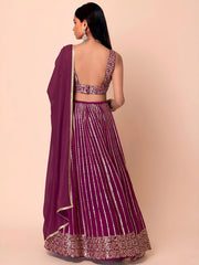 Marvelous Wine Sequins Georgette Reception Wear Lehenga Choli