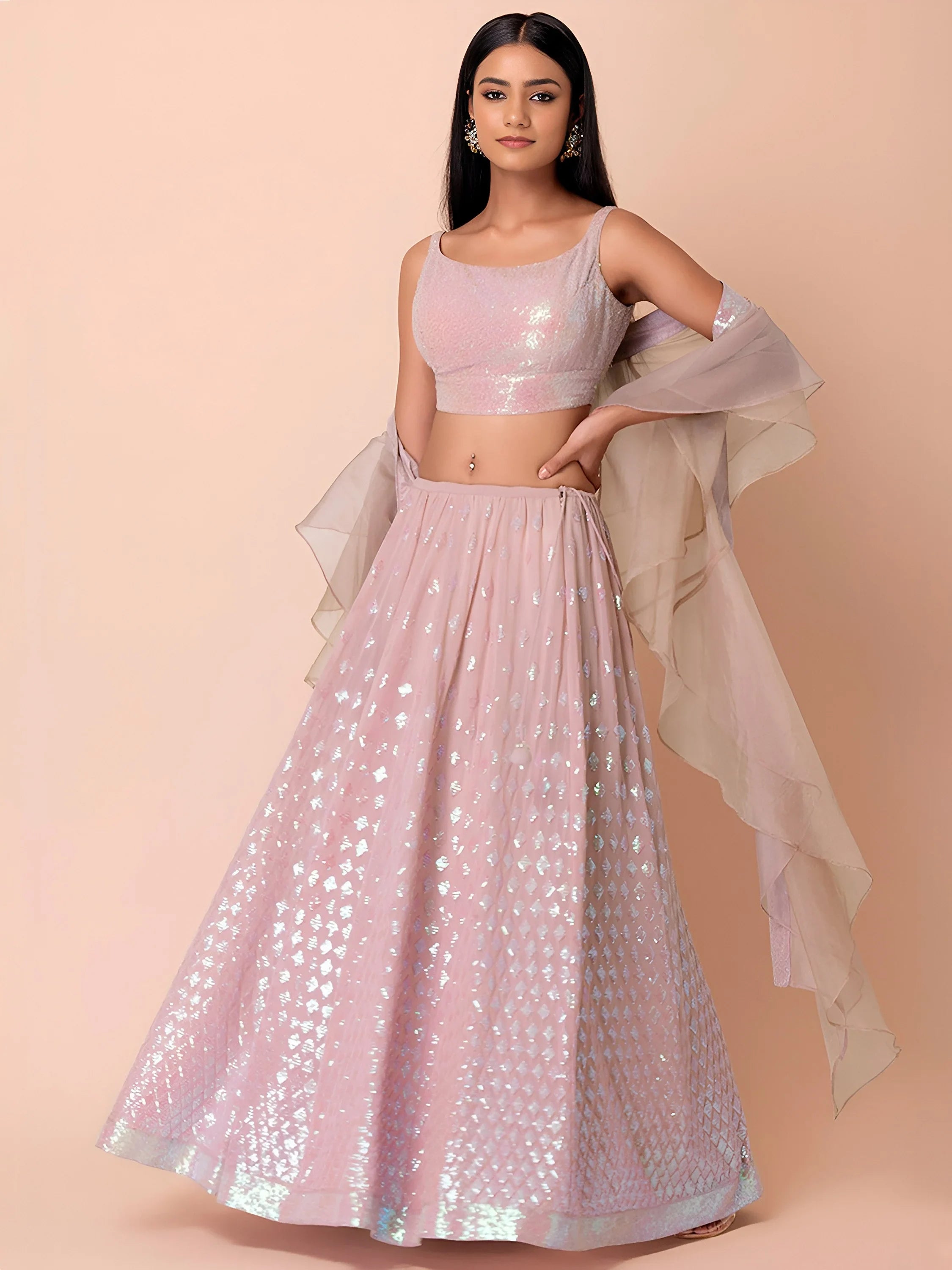 Astonishing Pink Embroidered Georgette Party Wear Lehenga Choli