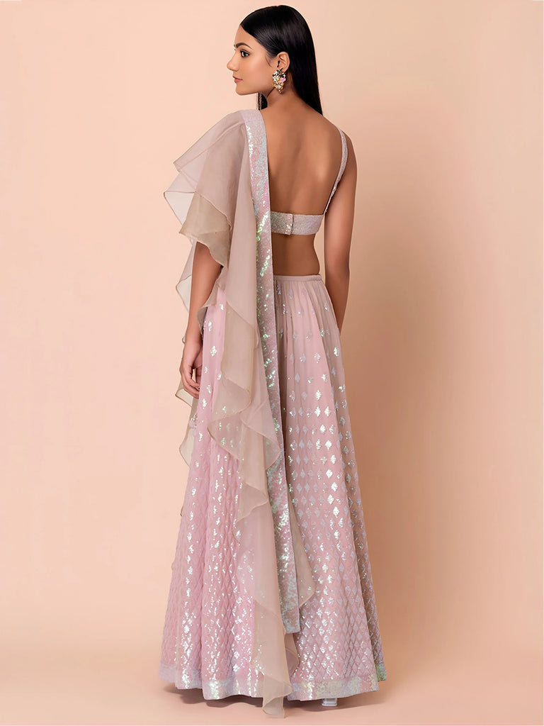 Astonishing Pink Embroidered Georgette Party Wear Lehenga Choli