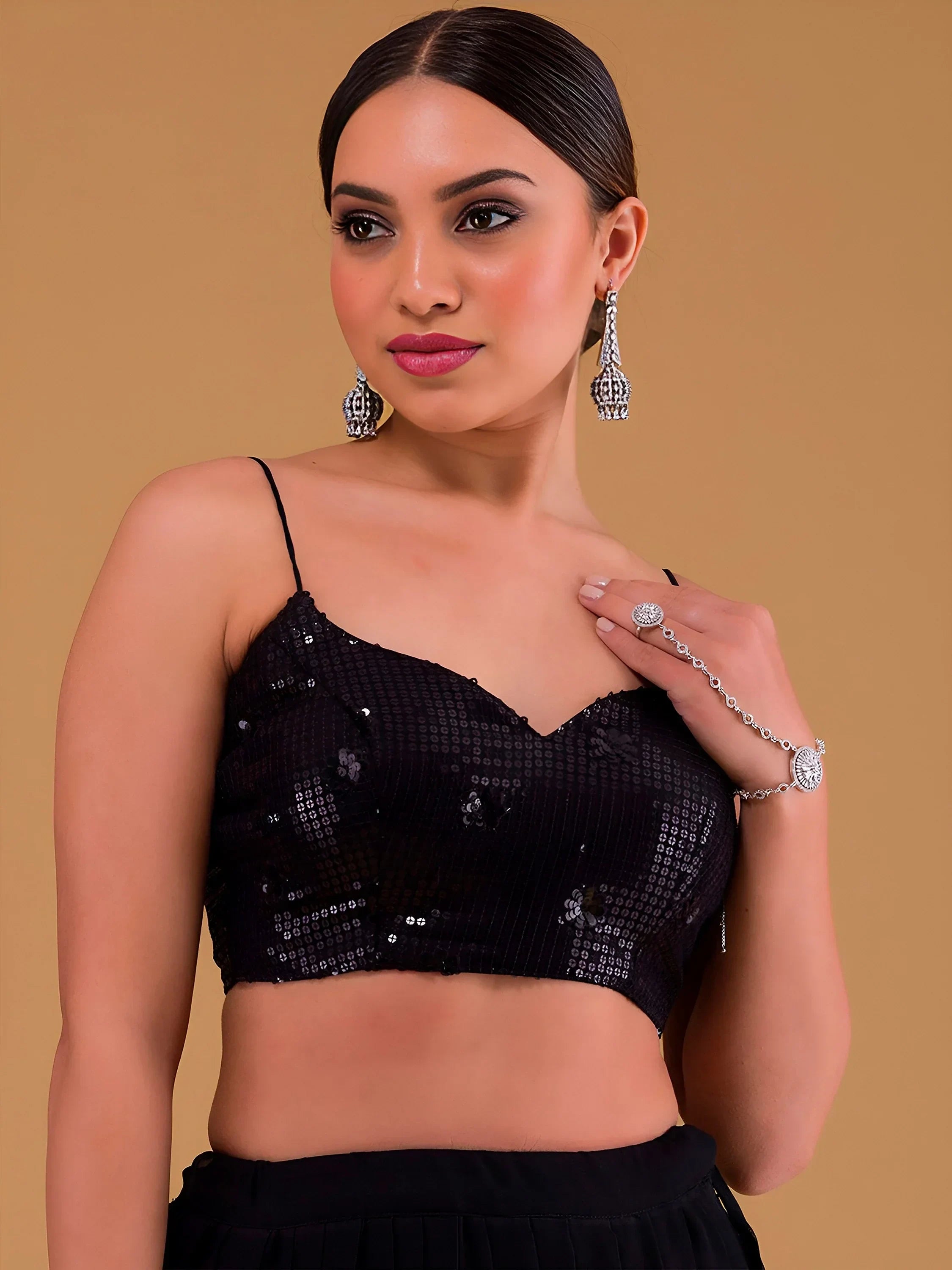 Outstanding Black Sequins Georgette Party Wear Lehenga Choli