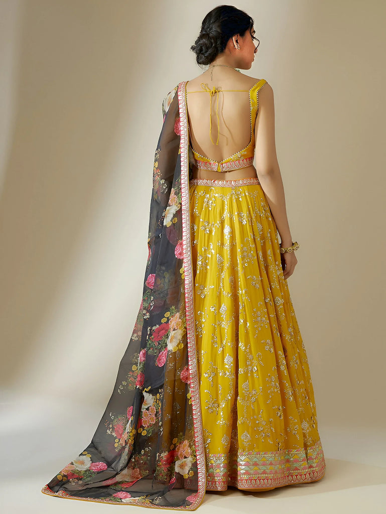 Awesome Yellow Sequins Georgette Festival Wear Lehenga Choli