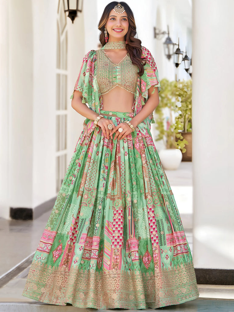 Gorgeous Pista Green Chinon Dori Embroidered Lehenga Choli
