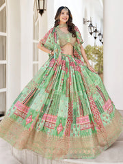 Gorgeous Pista Green Chinon Dori Embroidered Lehenga Choli