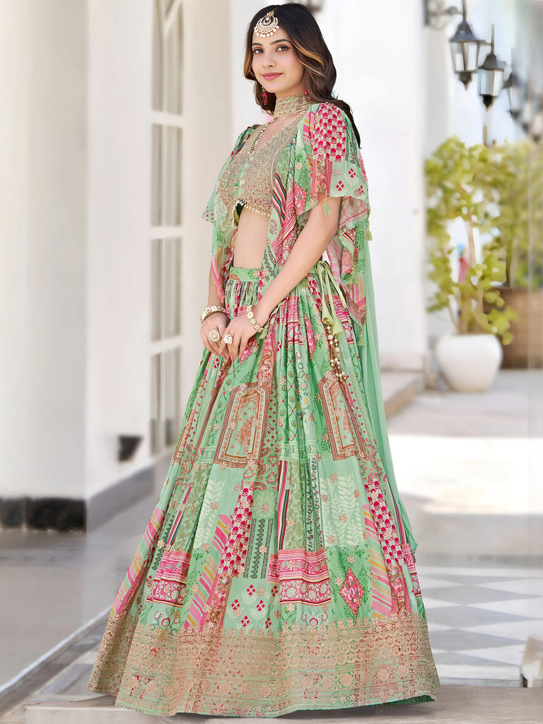 Gorgeous Pista Green Chinon Dori Embroidered Lehenga Choli