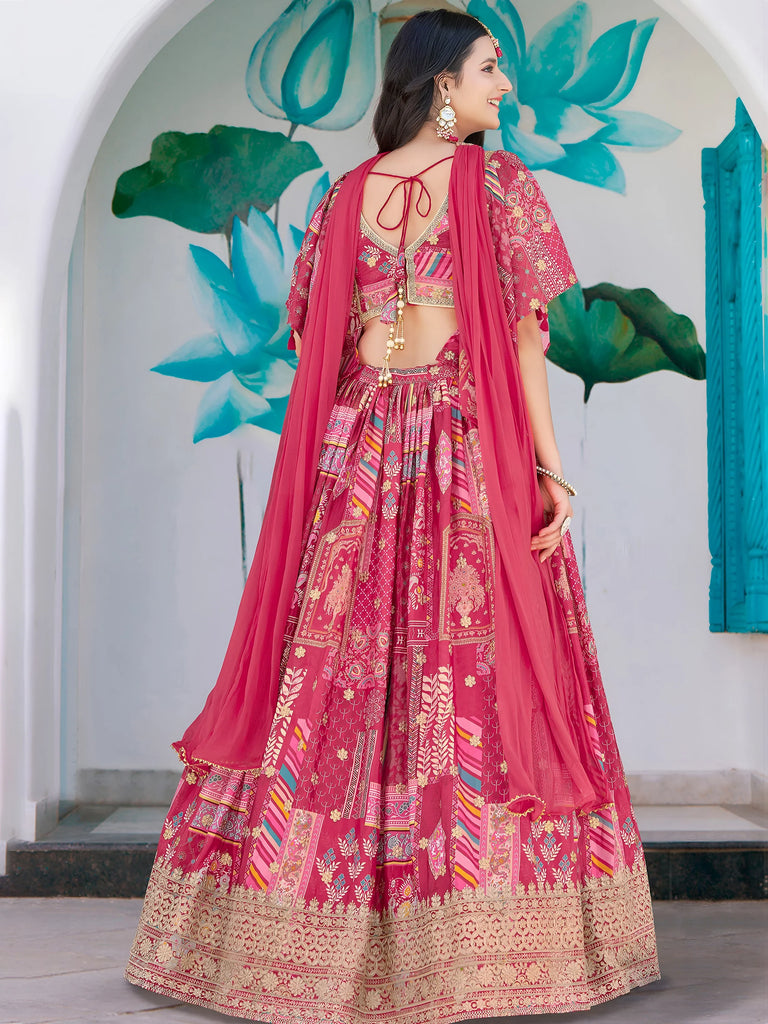 Attractive Pink Chinon Thread Embroidered Wedding Wear Lehenga Choli