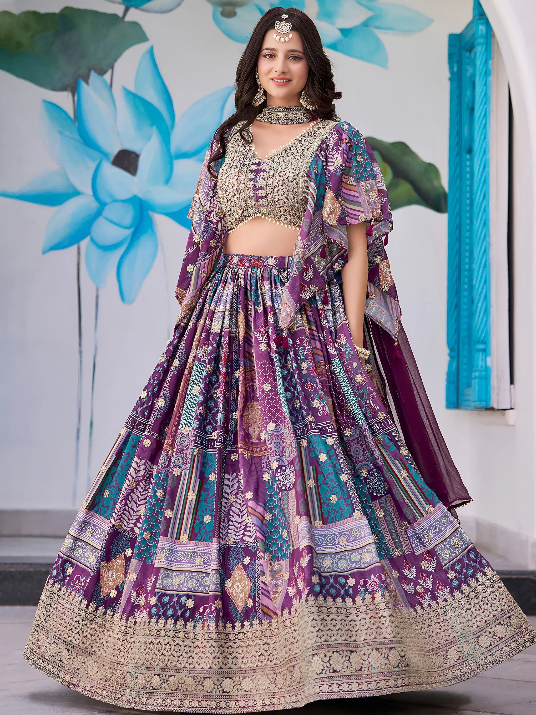 Adorable Purple Chinon Zari Work Bridesmaid Lehenga Choli With Dupatta