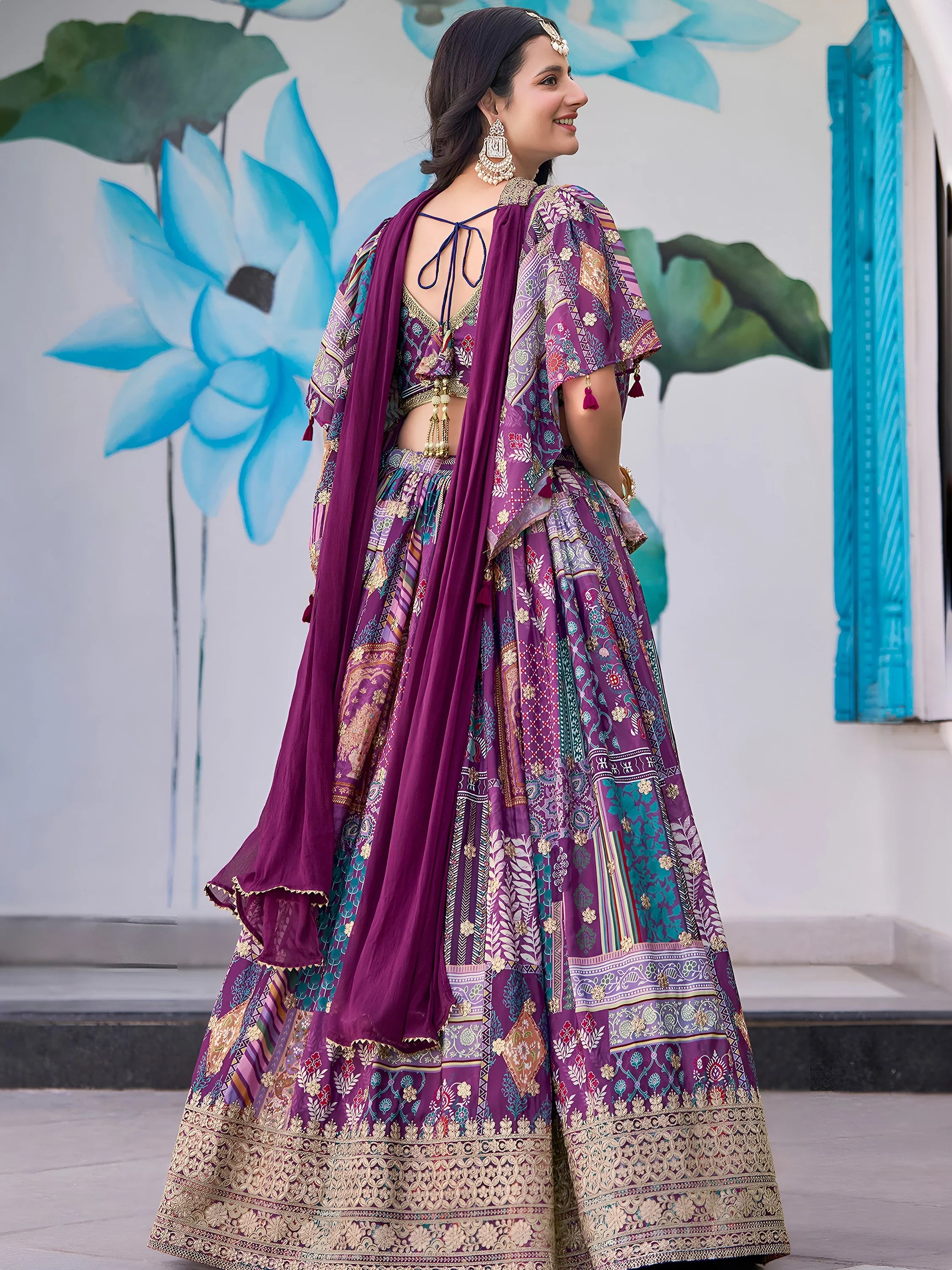 Adorable Purple Chinon Zari Work Bridesmaid Lehenga Choli With Dupatta
