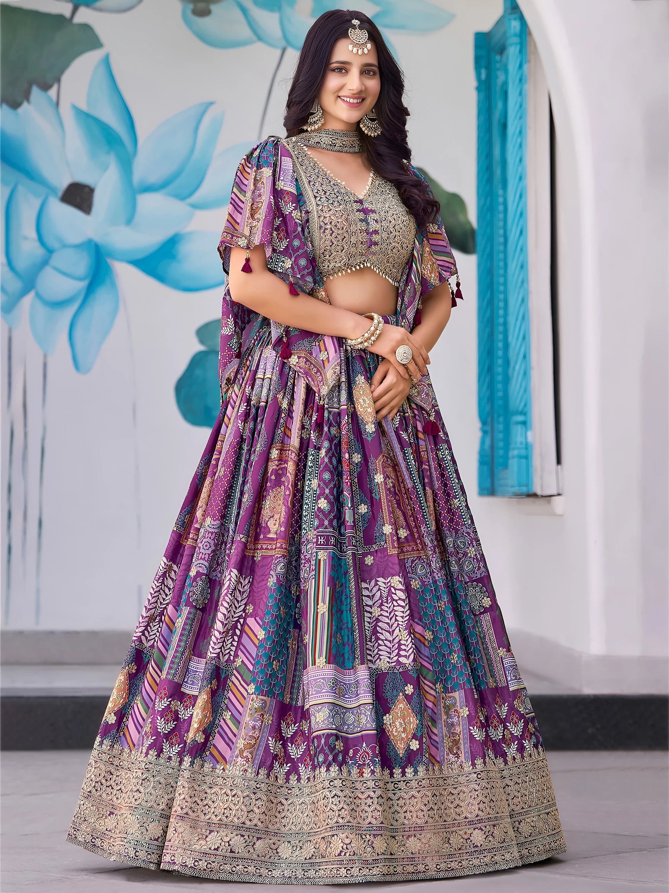Adorable Purple Chinon Zari Work Bridesmaid Lehenga Choli With Dupatta