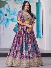 Adorable Purple Chinon Zari Work Bridesmaid Lehenga Choli With Dupatta