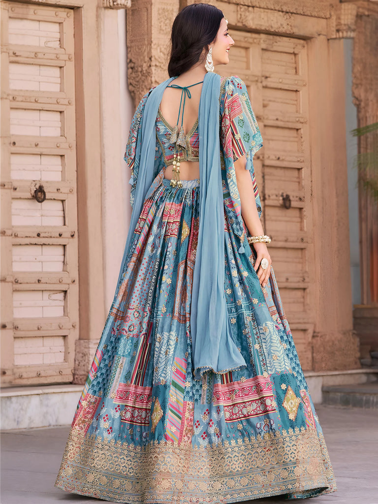 Regal Sky Blue Dori Embroidered Chinon Lehenga Choli With Dupatta