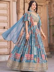 Regal Sky Blue Dori Embroidered Chinon Lehenga Choli With Dupatta