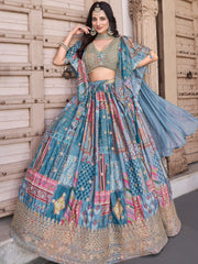Regal Sky Blue Dori Embroidered Chinon Lehenga Choli With Dupatta