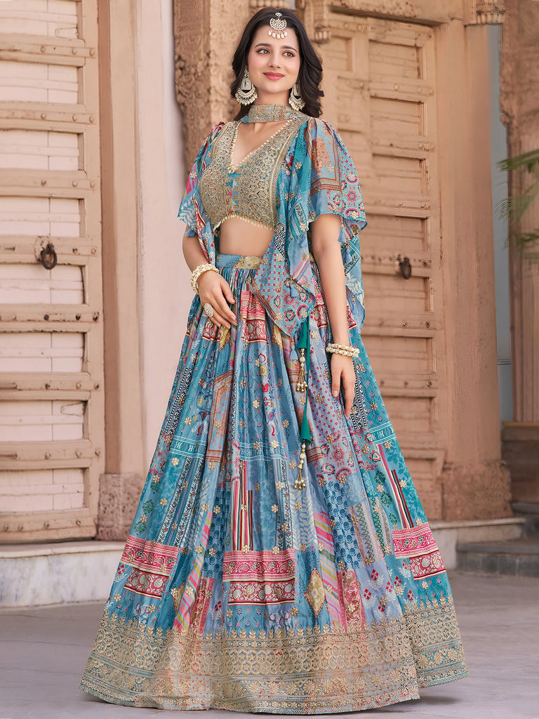 Regal Sky Blue Dori Embroidered Chinon Lehenga Choli With Dupatta