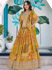 Timeless Yellow Zari Embroidered Chinon Lehenga Choli With Dupatta