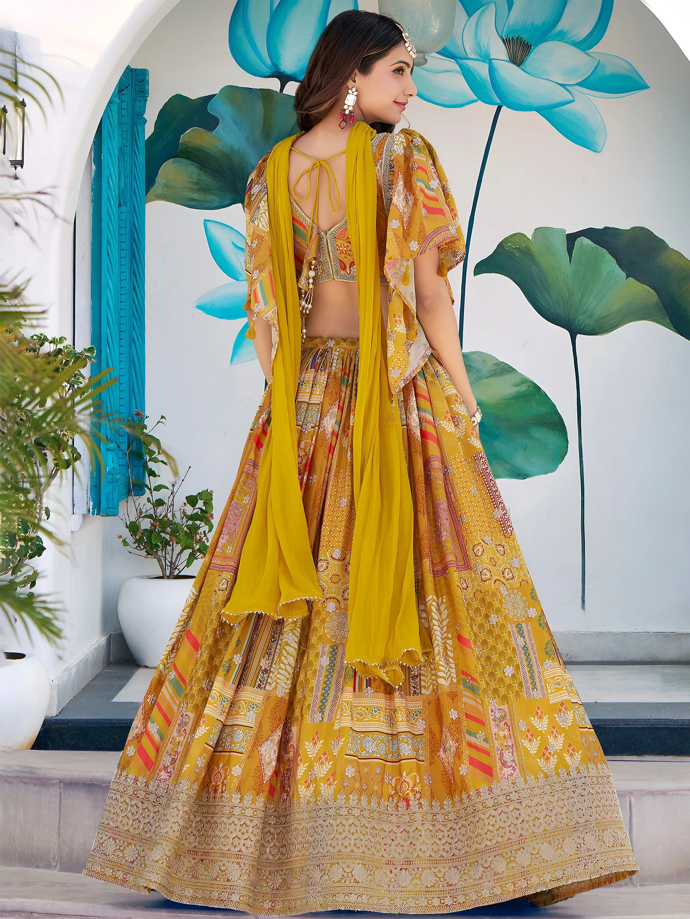 Timeless Yellow Zari Embroidered Chinon Lehenga Choli With Dupatta