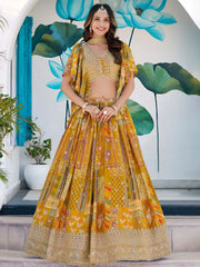 Timeless Yellow Zari Embroidered Chinon Lehenga Choli With Dupatta