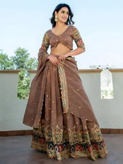 Stunning Beige Silk Sequins Party Wear Lehenga Choli With Dupatta