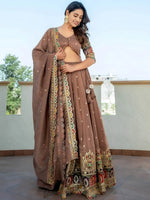Stunning Beige Silk Sequins Party Wear Lehenga Choli With Dupatta