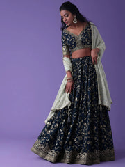 Pretty Blue Dori Work Georgette Wedding Lehenga Choli With Dupatta