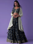Pretty Blue Dori Work Georgette Wedding Lehenga Choli With Dupatta