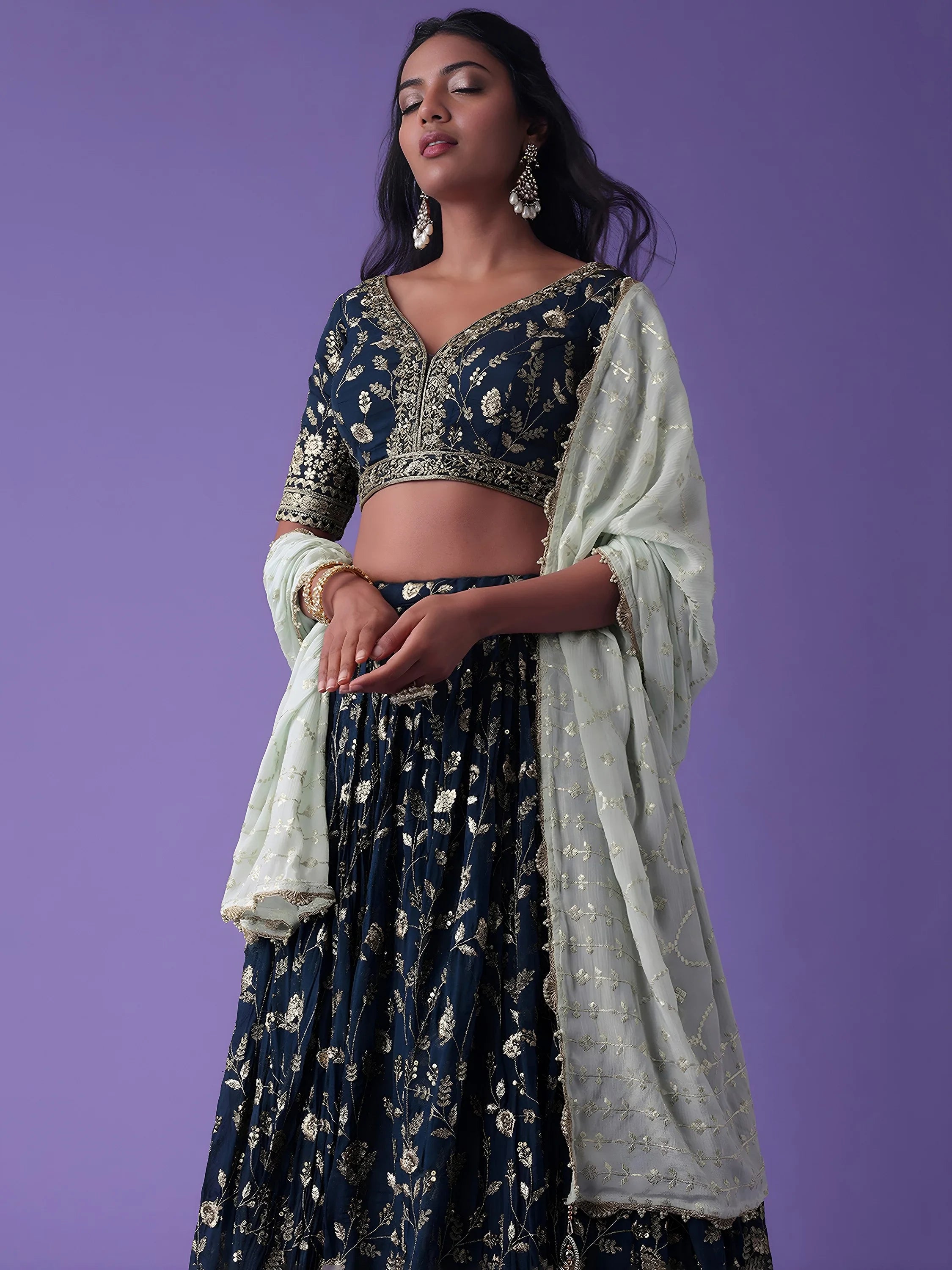 Pretty Blue Dori Work Georgette Wedding Lehenga Choli With Dupatta