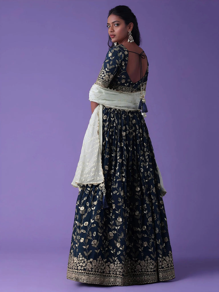 Pretty Blue Dori Work Georgette Wedding Lehenga Choli With Dupatta