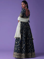 Pretty Blue Dori Work Georgette Wedding Lehenga Choli With Dupatta
