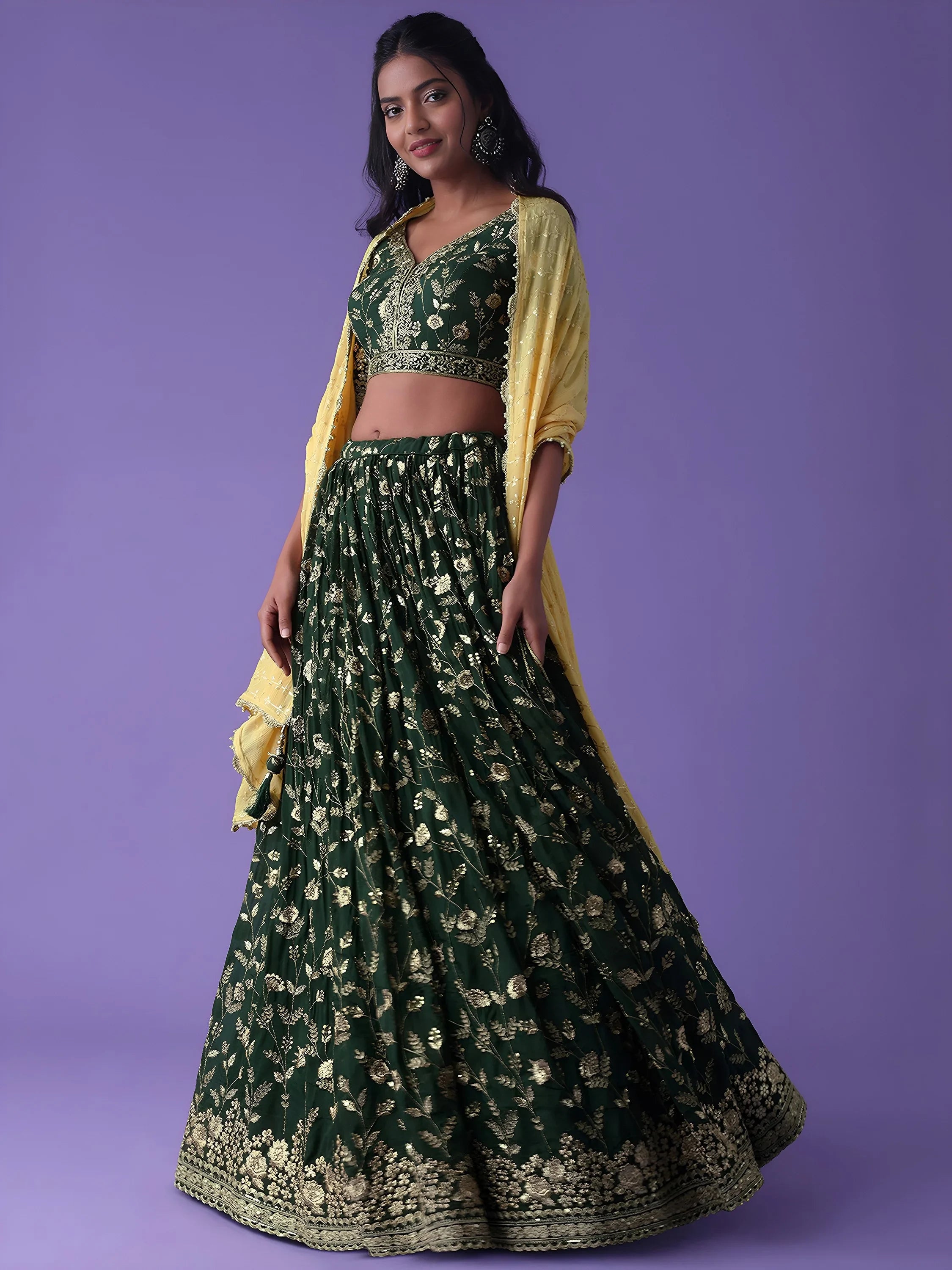 Lovely Green Zari Embroidered Georgette Mehendi Wear Lehenga Choli