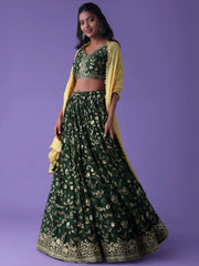 Lovely Green Zari Embroidered Georgette Mehendi Wear Lehenga Choli