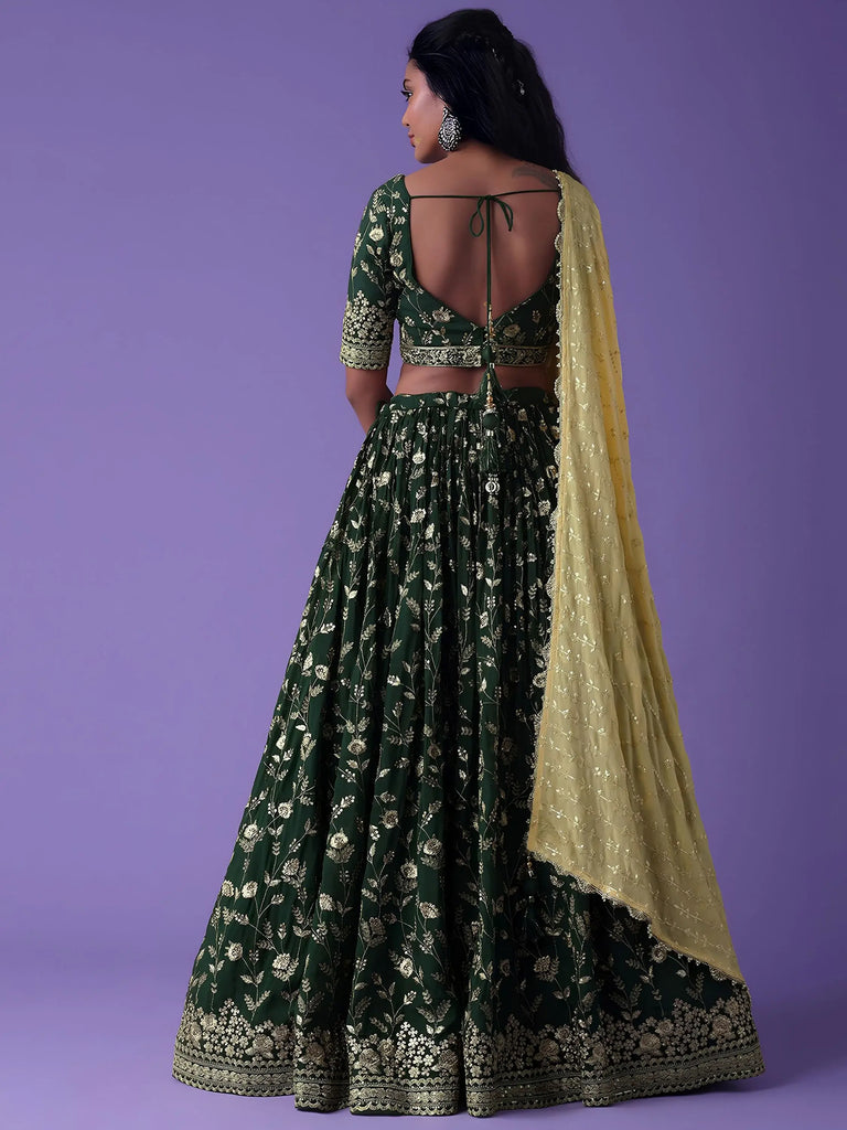 Lovely Green Zari Embroidered Georgette Mehendi Wear Lehenga Choli
