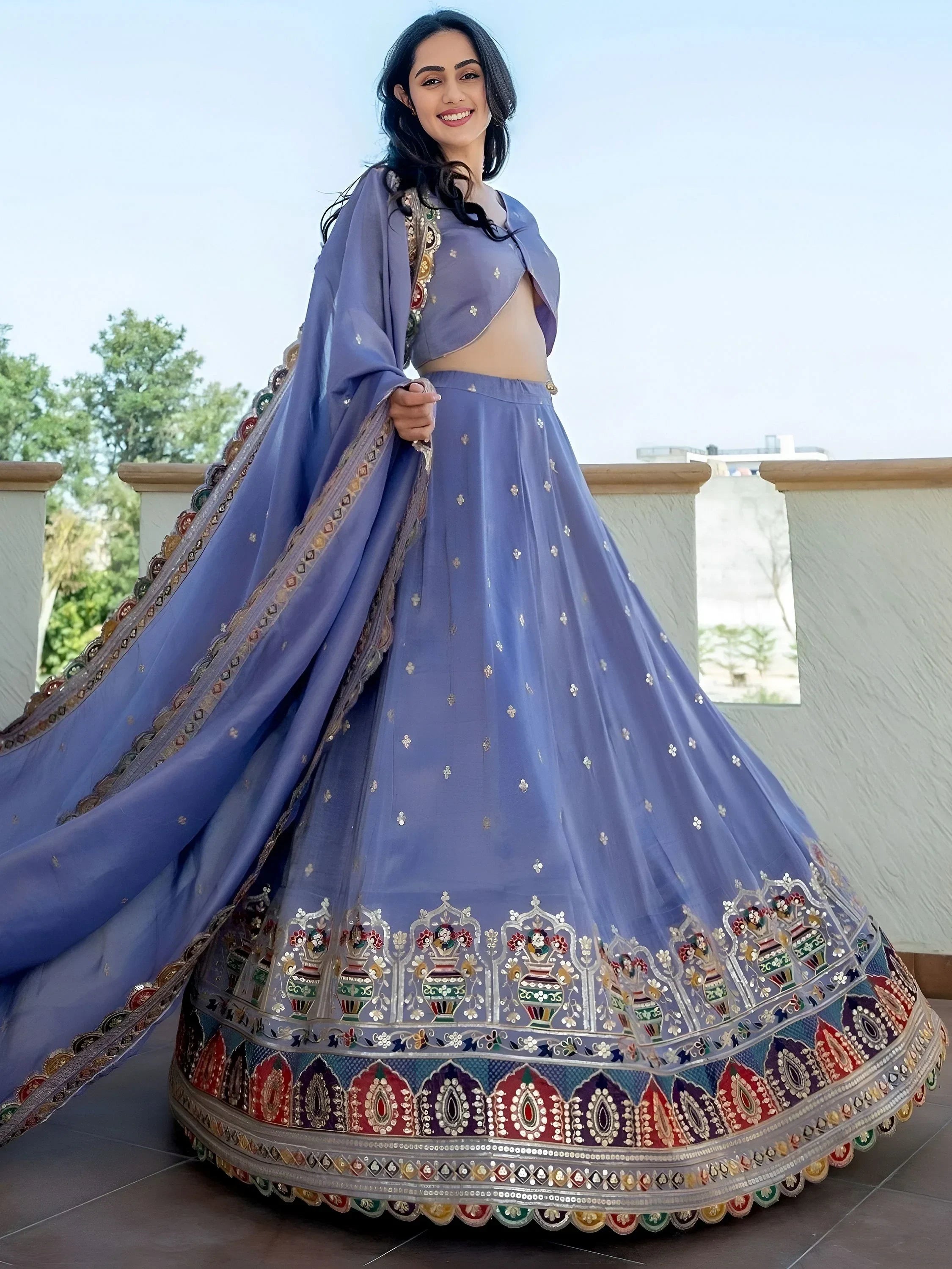 Beautiful Lavender Silk Sequins Embroidered Lehenga Choli With Dupatta