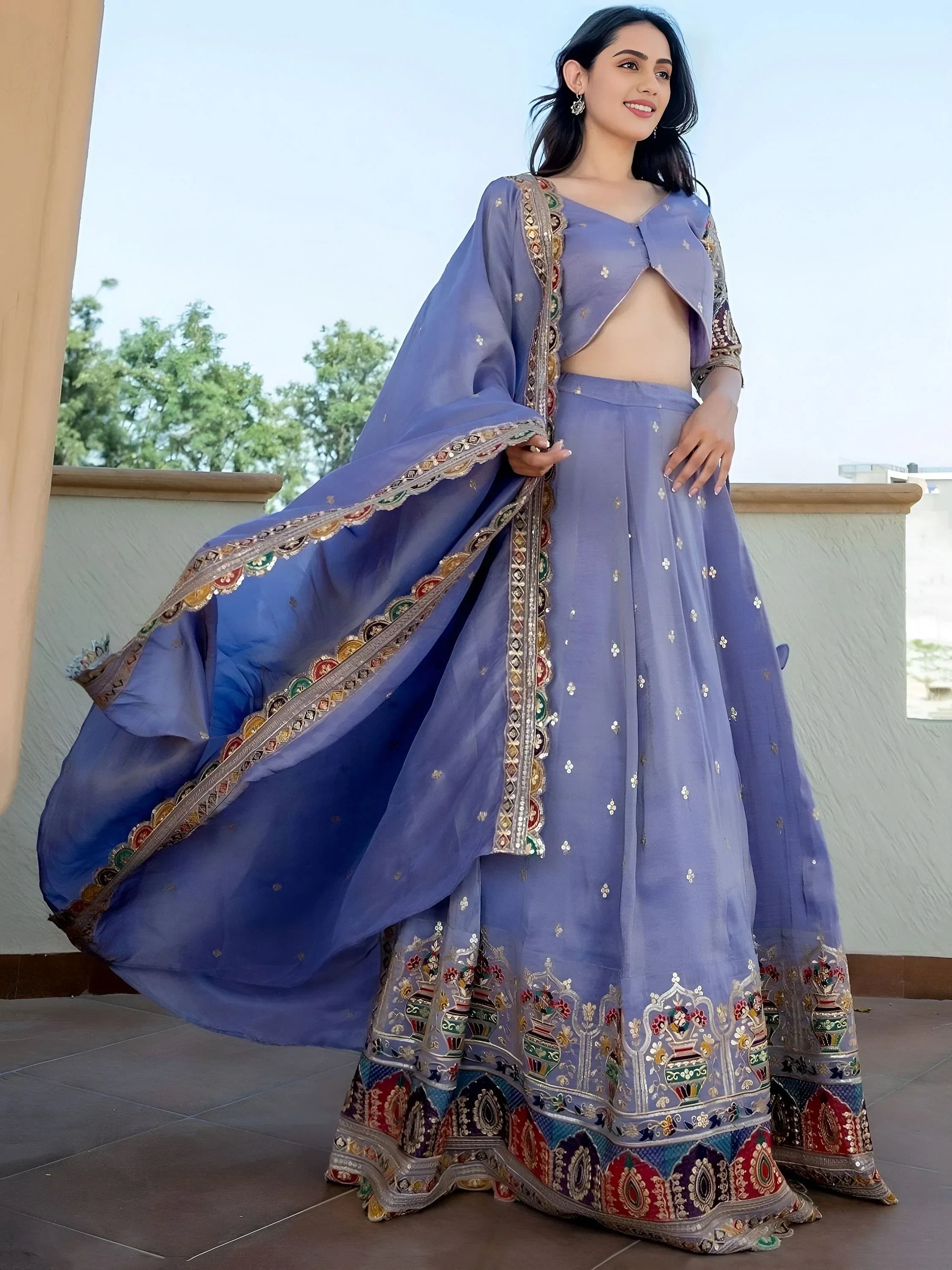 Beautiful Lavender Silk Sequins Embroidered Lehenga Choli With Dupatta