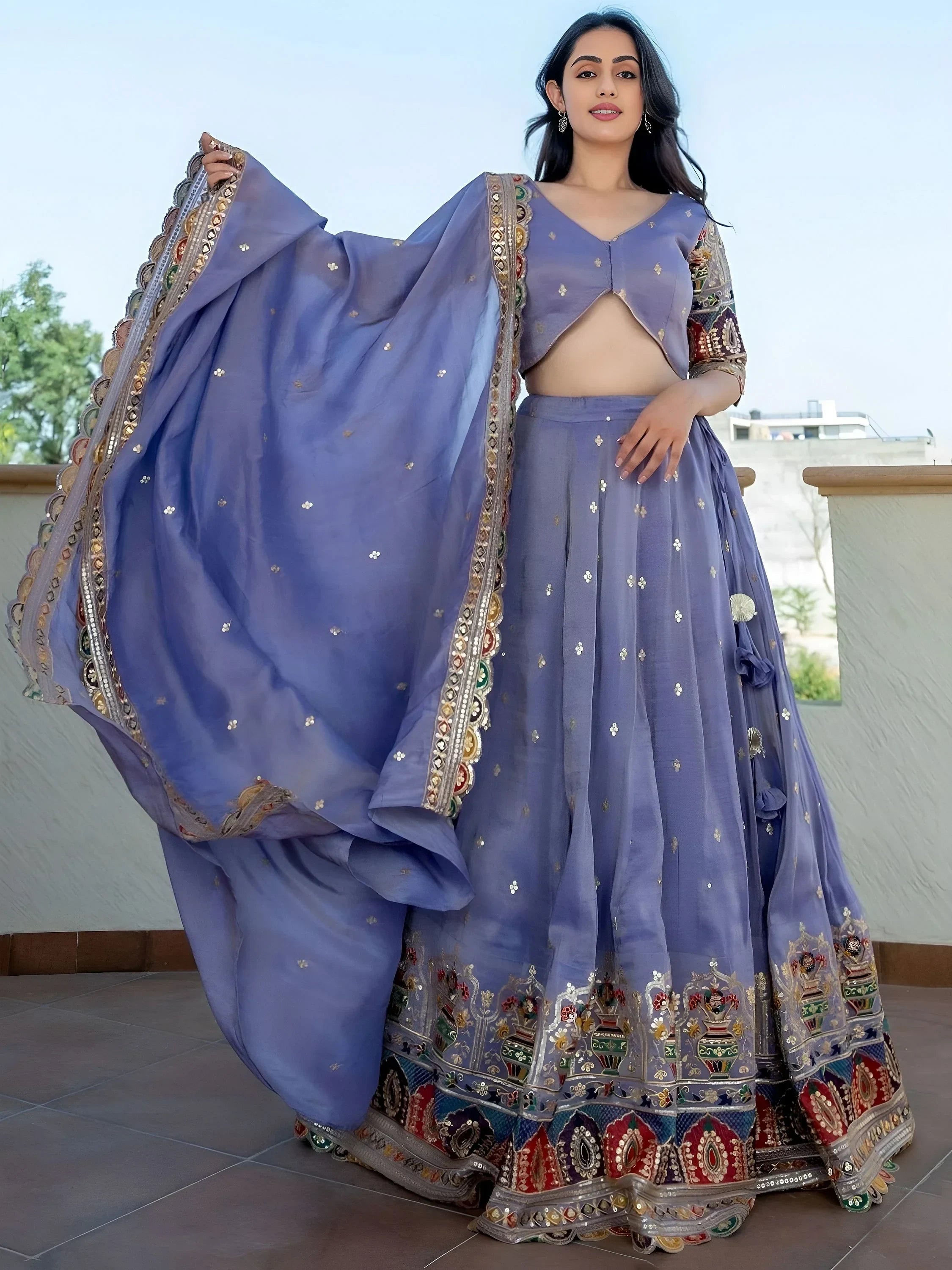 Beautiful Lavender Silk Sequins Embroidered Lehenga Choli With Dupatta