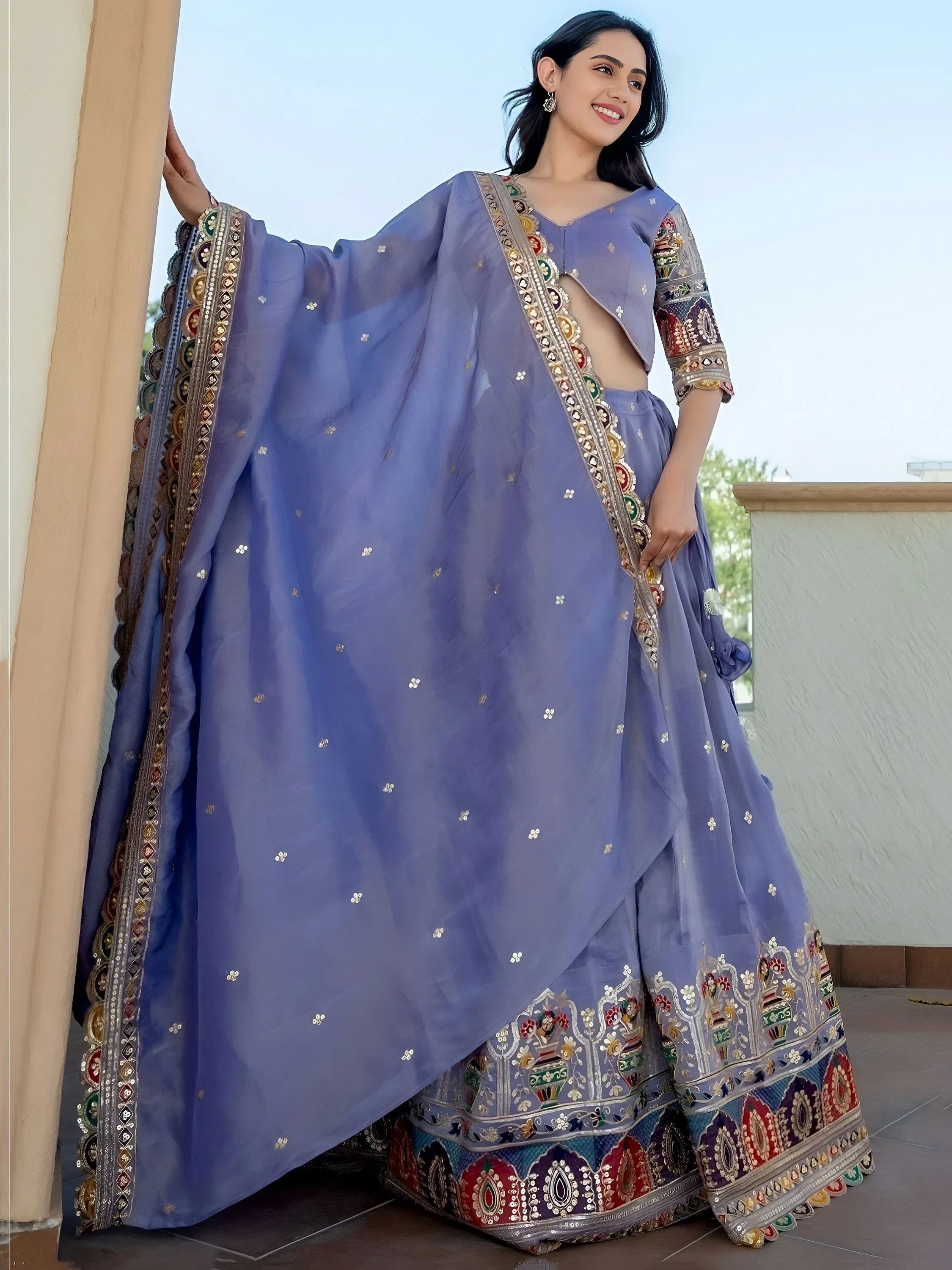 Beautiful Lavender Silk Sequins Embroidered Lehenga Choli With Dupatta