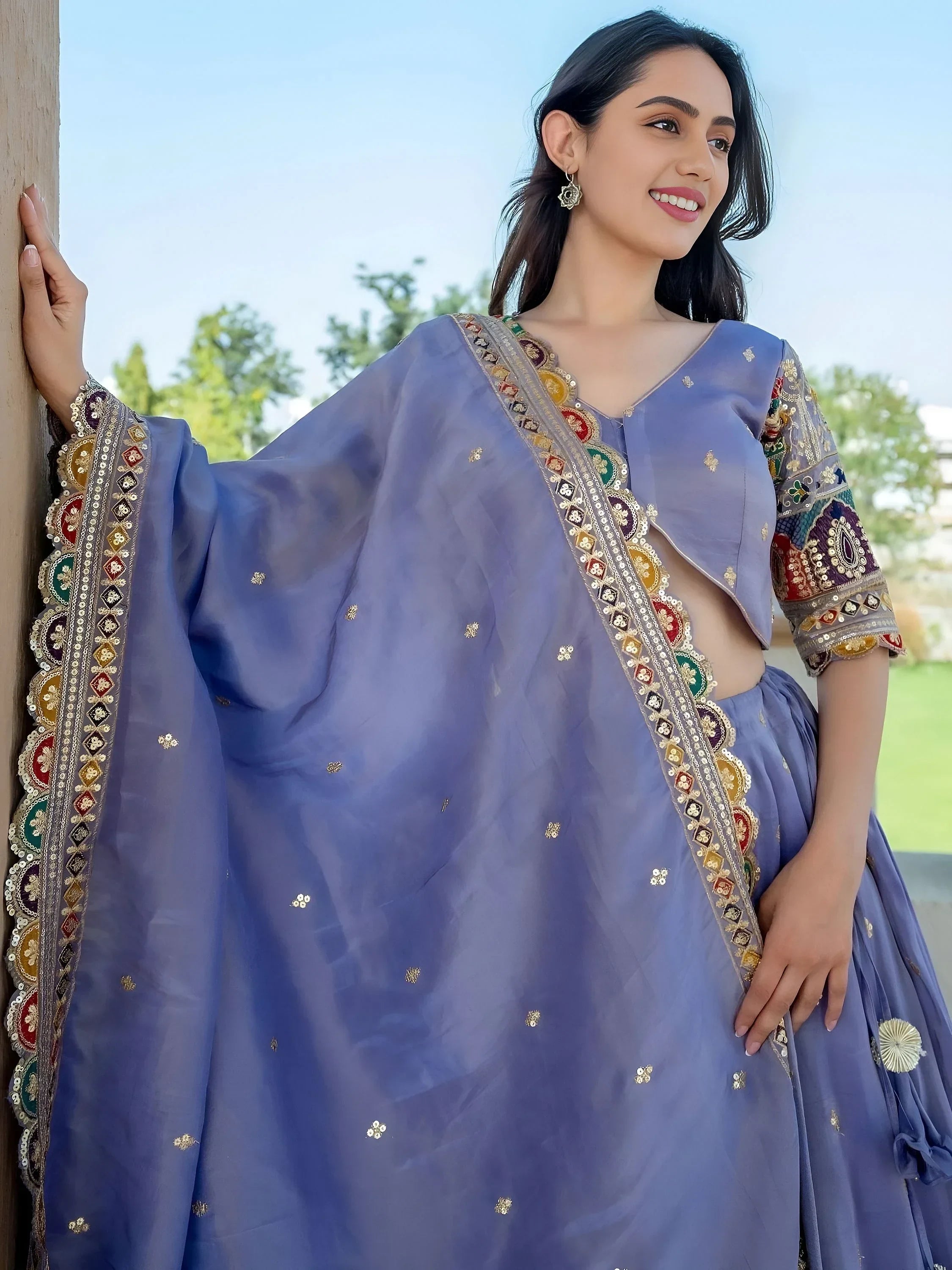 Beautiful Lavender Silk Sequins Embroidered Lehenga Choli With Dupatta