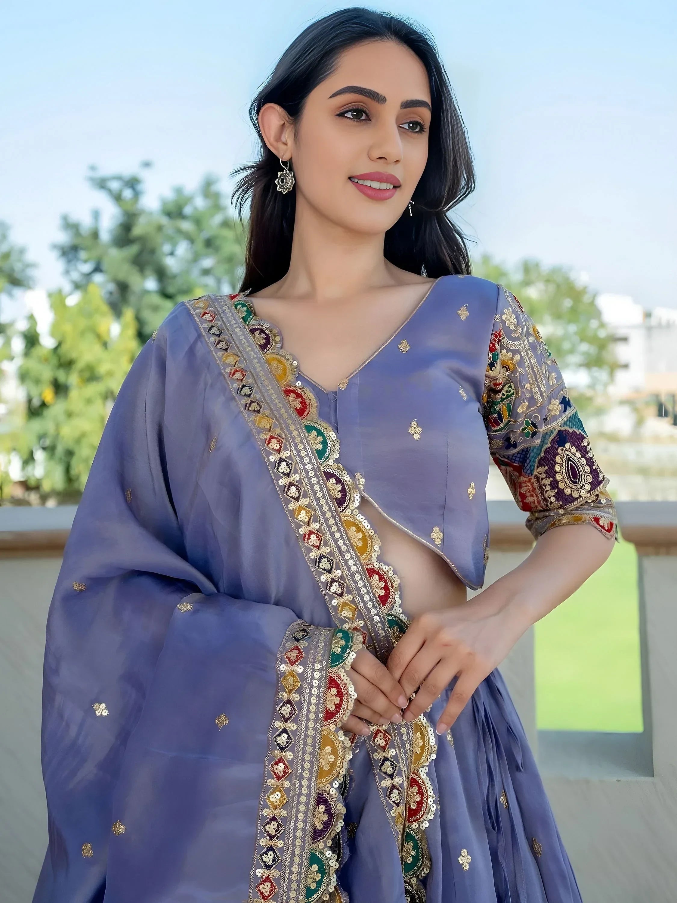 Beautiful Lavender Silk Sequins Embroidered Lehenga Choli With Dupatta