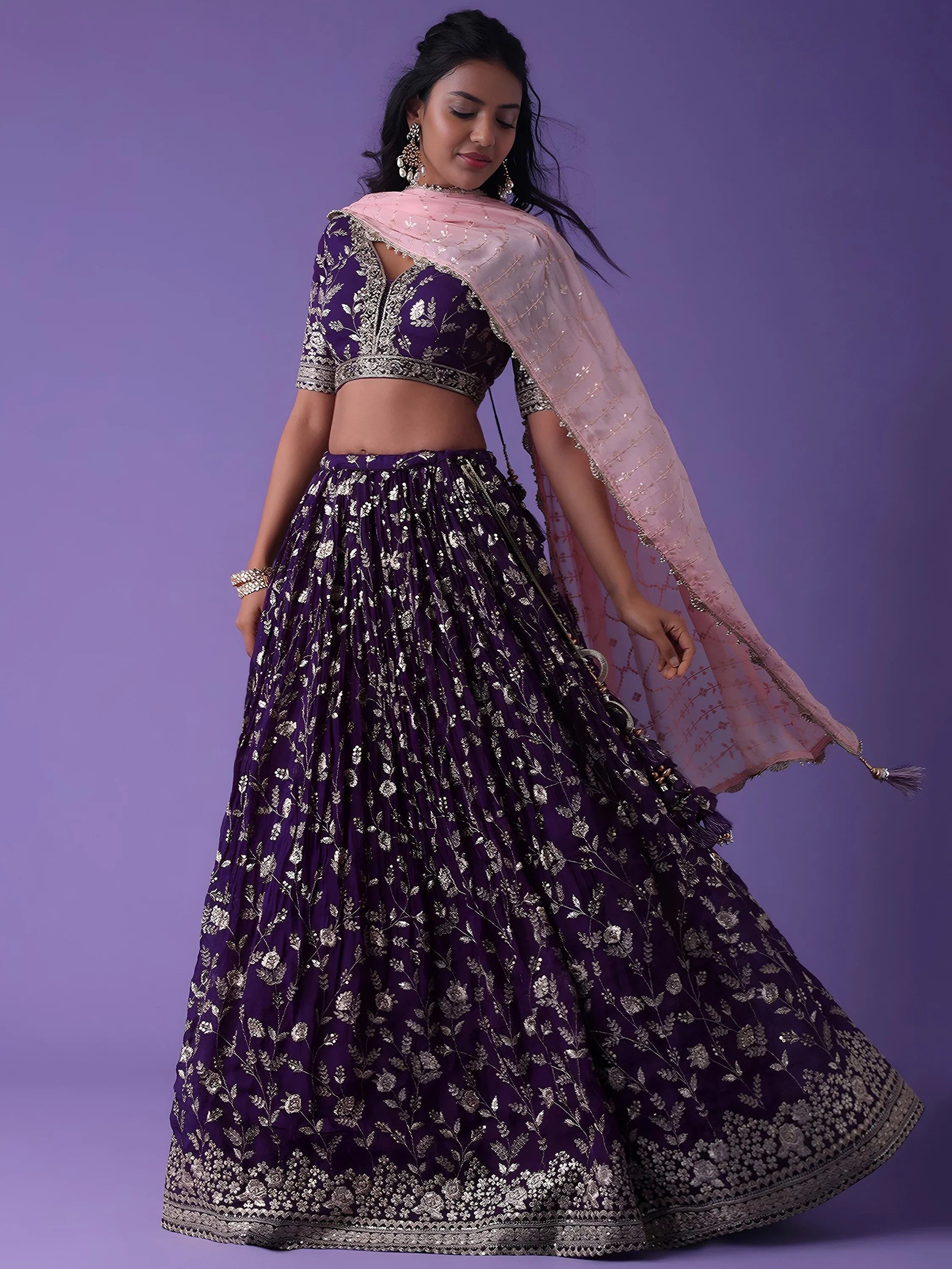 Precious Purple Zari Embroidered Georgette Lehenga Choli With Dupatta