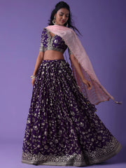 Precious Purple Zari Embroidered Georgette Lehenga Choli With Dupatta