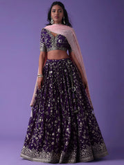 Precious Purple Zari Embroidered Georgette Lehenga Choli With Dupatta