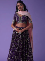 Precious Purple Zari Embroidered Georgette Lehenga Choli With Dupatta