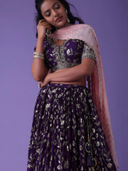 Precious Purple Zari Embroidered Georgette Lehenga Choli With Dupatta