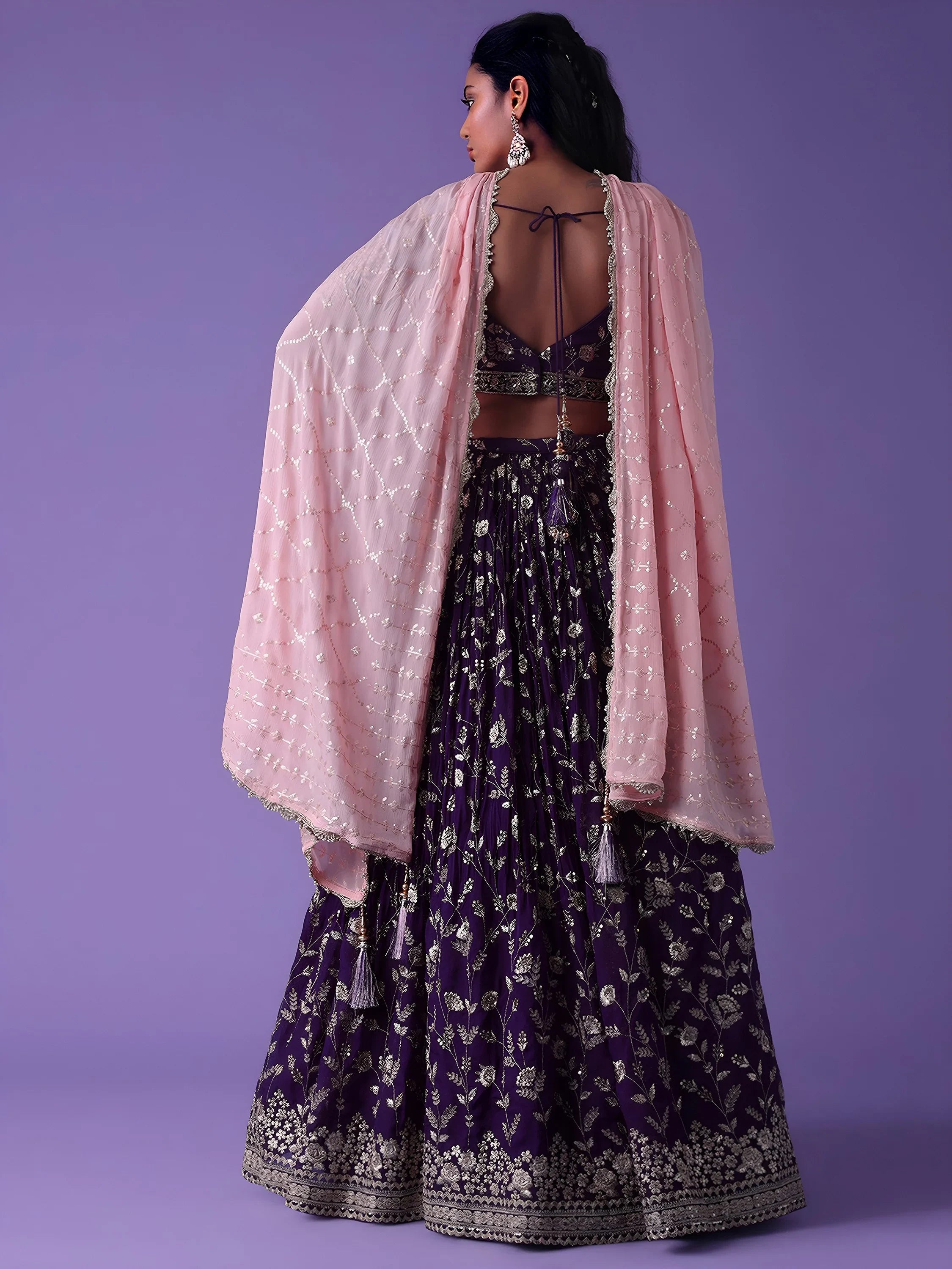 Precious Purple Zari Embroidered Georgette Lehenga Choli With Dupatta