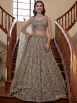 Attractive Beige Beads Work Net Reception Wear Lehenga Choli