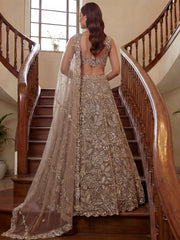 Attractive Beige Beads Work Net Reception Wear Lehenga Choli